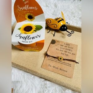 Sunflower Bracelet w card and 3” sunflower Grow Kit DIY wishing gift set